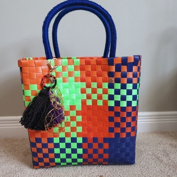 Market baskets handmade with recycled materials plastic knitted decor - Picture 5 of 5